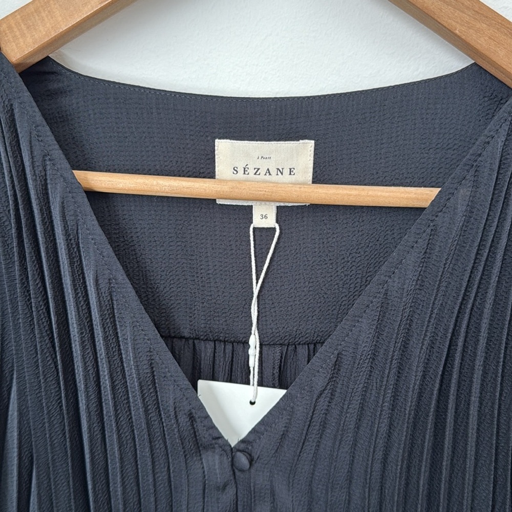 Sezane Black Pleated Dress Size 4 - Picture 5 of 10